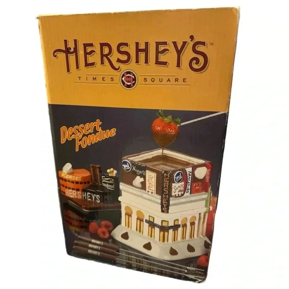 Hershey’s Times Square Ceramic Fondue Dessert Tea Light Heating 3 Piece NWB - Picture 8 of 10